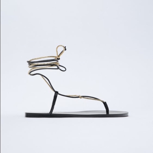 Zara Shoes Nwt Zara Black Flat Strappy Sandals Size 8 Poshmark